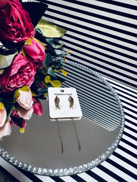 KOLCZYKI WISZĄCE SKRZYDŁA CYRKONIE ZŁOTE