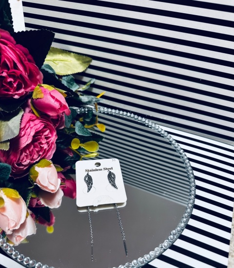 KOLCZYKI WISZĄCE SKRZYDŁA CYRKONIE SREBRNE