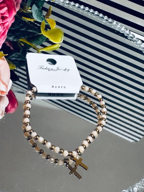 BRANSOLETKA KORALIKI KRZYŻ