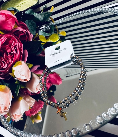 BRANSOLETKA KORALIKI KRZYŻ