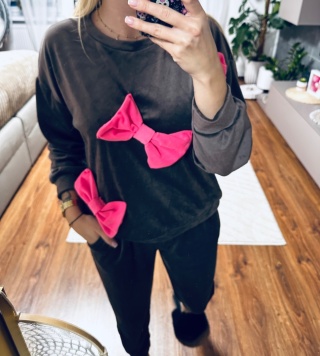 KOMPLET DRESOWY WELUR KOKARDA BRĄZ