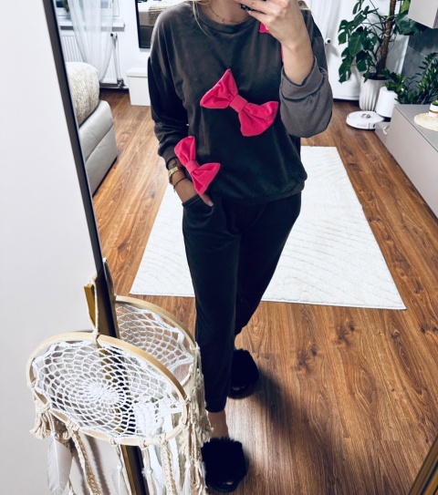 KOMPLET DRESOWY WELUR KOKARDA BRĄZ