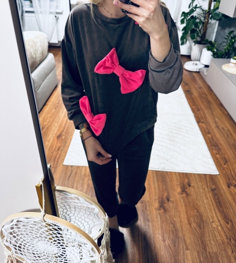 KOMPLET DRESOWY WELUR KOKARDA BRĄZ