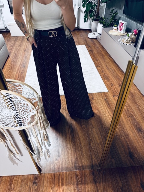 SPODNIE DZWONY CZEKOLADA/CYRKONIE