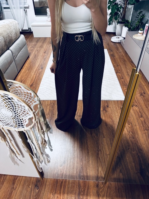 SPODNIE DZWONY CZEKOLADA/CYRKONIE