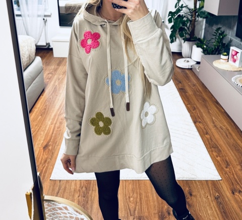 BLUZA DŁUGA BEŻ KWIATY