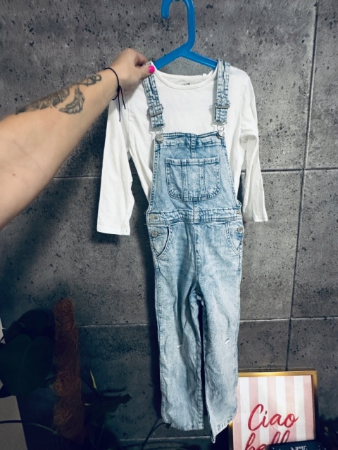 KOMPLET OGRODNICZKI+BLUZKA H&M 122