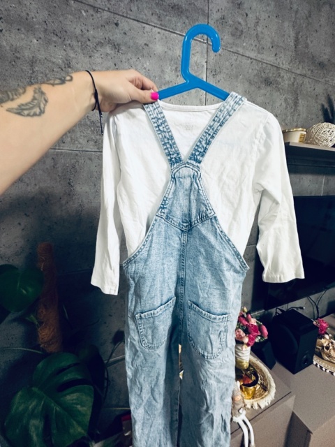 KOMPLET OGRODNICZKI+BLUZKA H&M 122